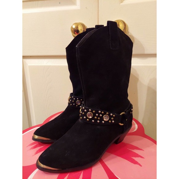Women's Black Suede Cowboy Boots. New without box. - Picture 1 of 7